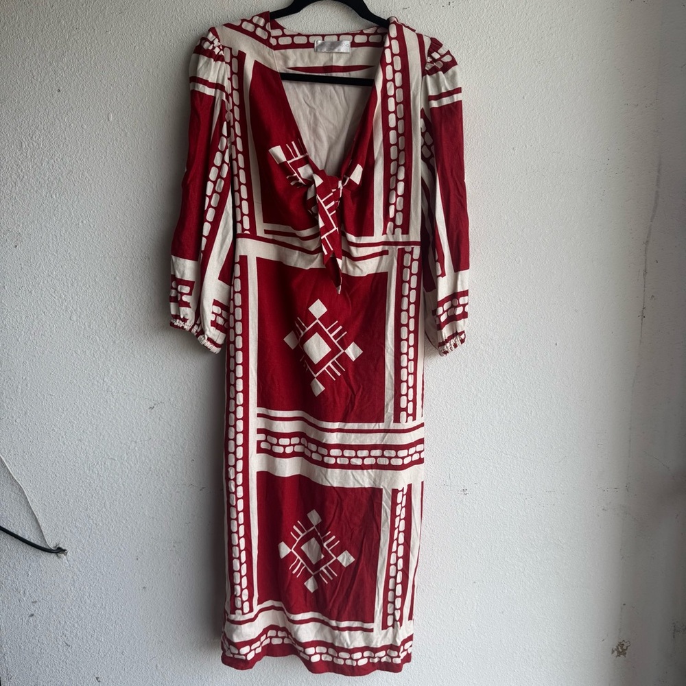Caroline Constas Sun Goddess Cut Out Maxi Printed linen Dress in Red and… - Picture 5 of 9